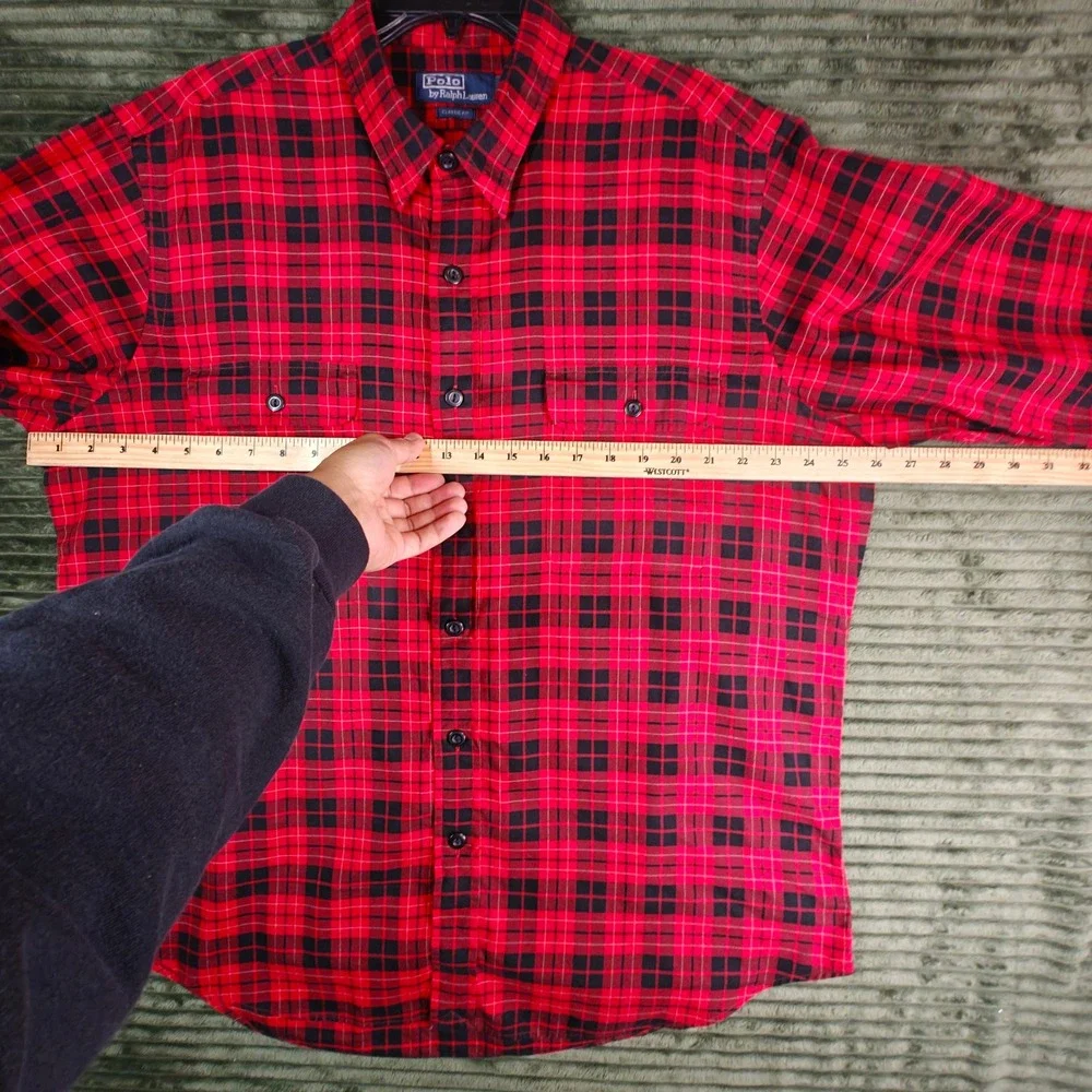 Polo Ralph Lauren Mens XL Classic Fit Red Black Plaid Flannel Button Down Shirt